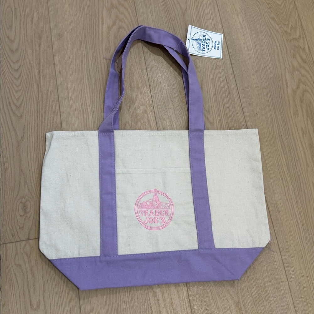 Trader Joe's Lavender Large Canvas Tote Bag Spring 2026 NWT